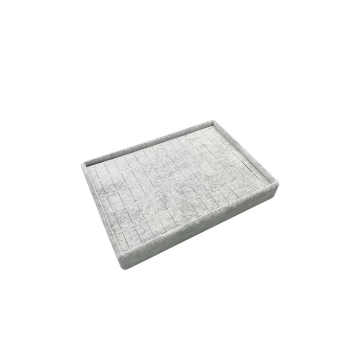 Yerli Üretim Küçük Boy Süet Kumaş Gri Renk 24/17,5 Cm Batırmalı Yüzük Küpe Tablası
