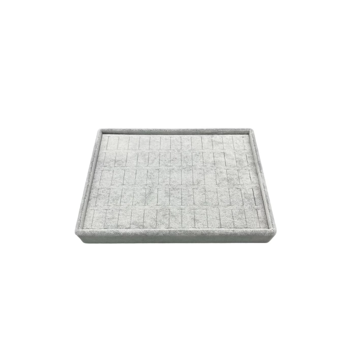 Yerli Üretim Küçük Boy Süet Kumaş Gri Renk 24/17,5 Cm Batırmalı Yüzük Küpe Tablası