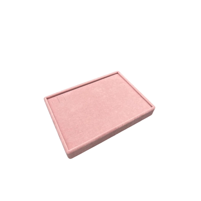 Yerli Üretim Küçük Boy Süet Kumaş Pembe Renk 24/17,5 Cm Batırmalı Yüzük Küpe Tablası