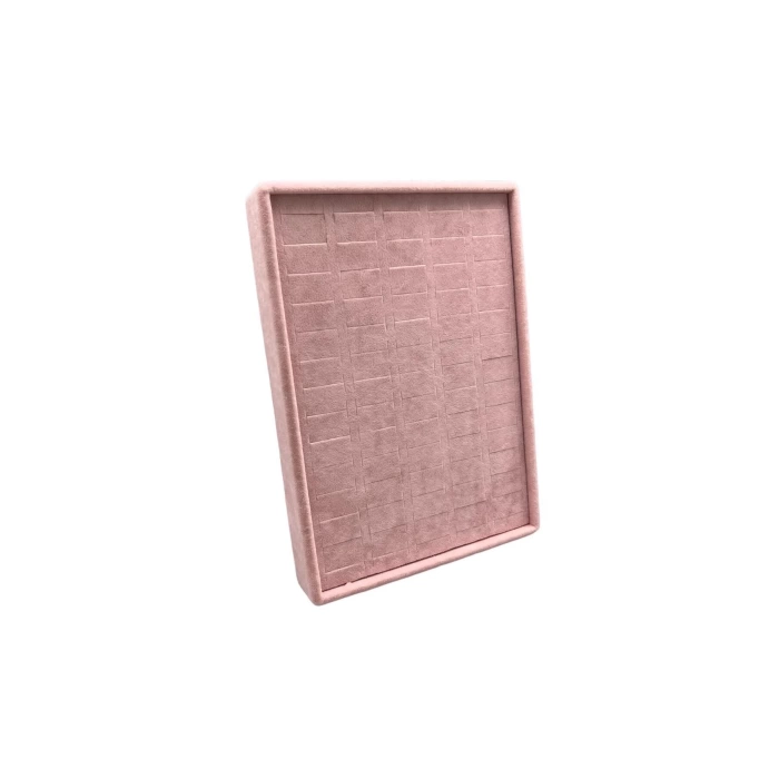 Yerli Üretim Küçük Boy Süet Kumaş Pembe Renk 24/17,5 Cm Ayaklı Batırmalı Yüzük Küpe Tablası