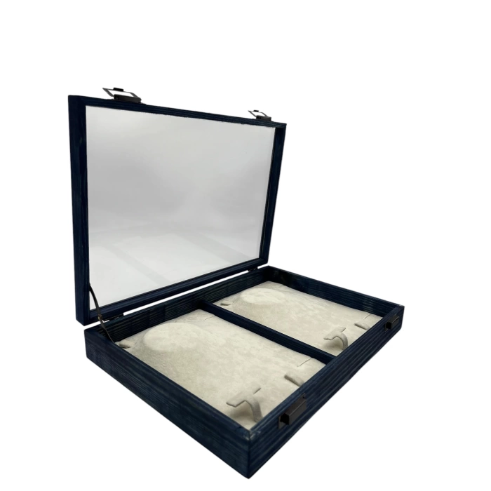 Ahşap El Boyaması Çift Renk 24x34 Cm Cam Kapak Set Standı