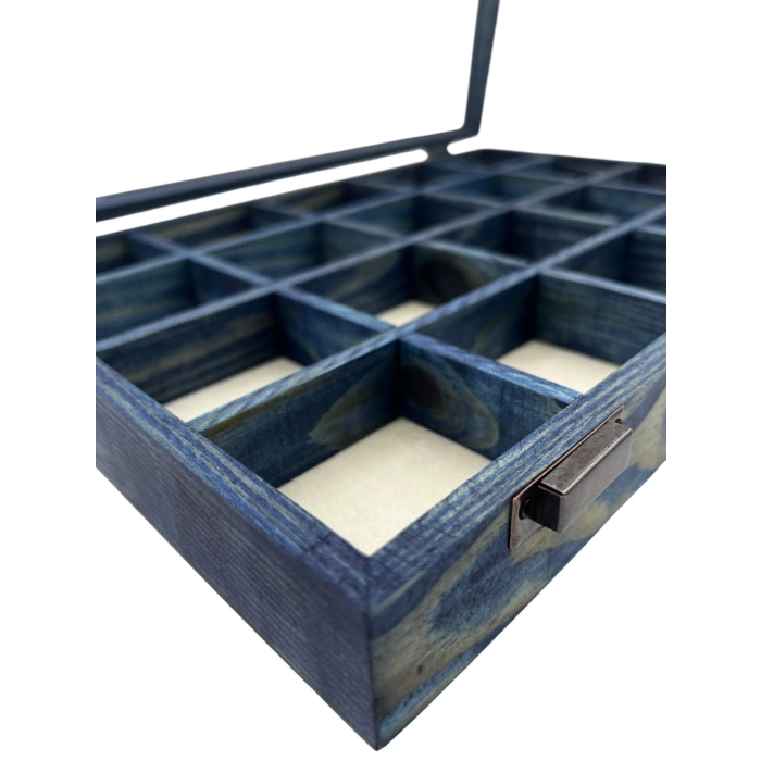 Ahşap El Boyaması Çift Renk 24x34 Cm Cam Kapak 20 Bölmeli  Standı