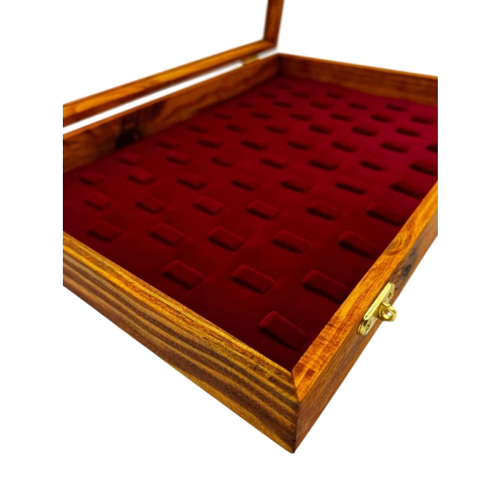 Ahşap El Boyaması Çift Renk 24x34 Cm Cam Kapak Yüzük Standı