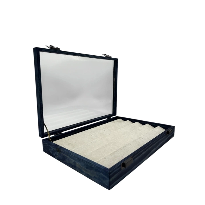 Ahşap El Boyaması Çift Renk 24x34 Cm Cam Kapak Küpe  Standı