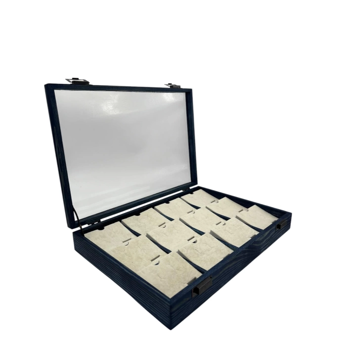 Ahşap El Boyaması Çift Renk 24x34 Cm Cam Kapak Pedli Mini Set Standı