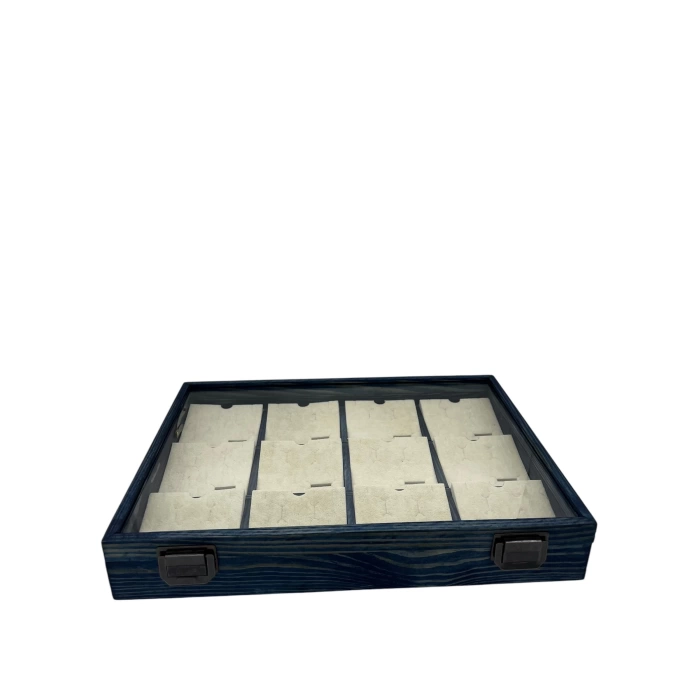 Ahşap El Boyaması Çift Renk 24x34 Cm Cam Kapak Pedli Mini Set Standı