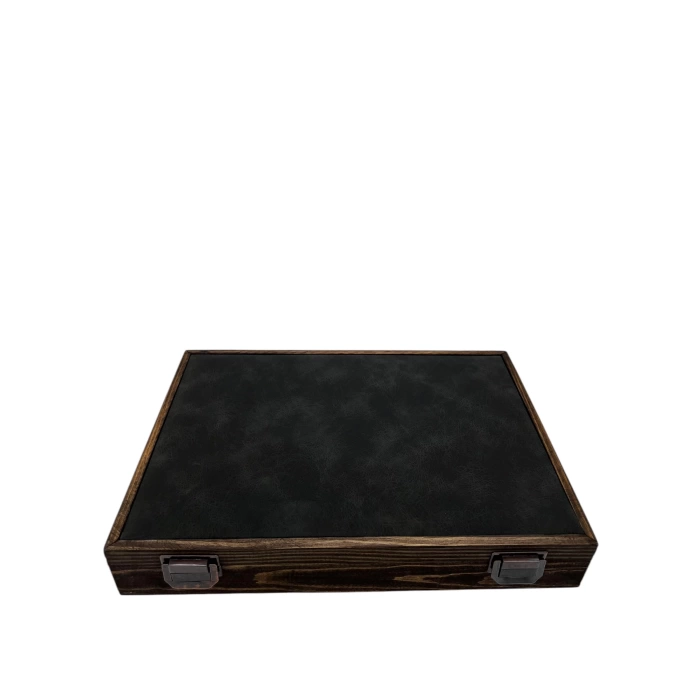 Ahşap El Boyaması Çift Renk 24x34 Cm Deri  Kapak Tırnaklı Yüzük  Standı