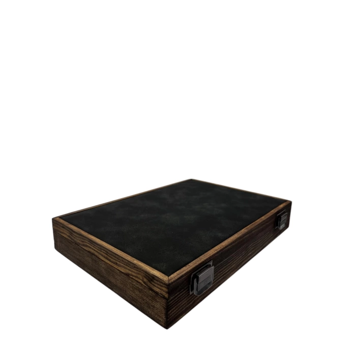 Ahşap El Boyaması Çift Renk 24x34 Cm Deri  Kapak Tırnaklı Yüzük  Standı