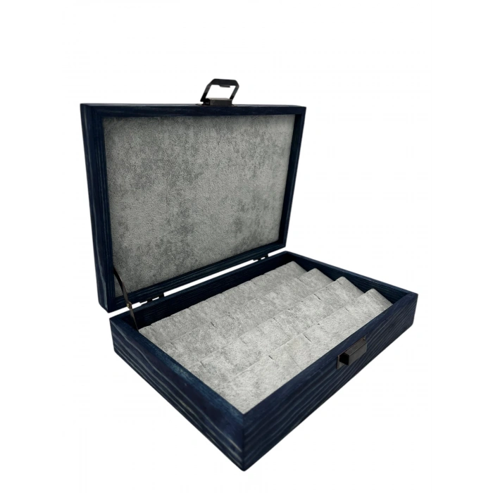 Ahşap El Boyaması Çift Renk 17x24 Cm Deri  Kapak Küpe Standı