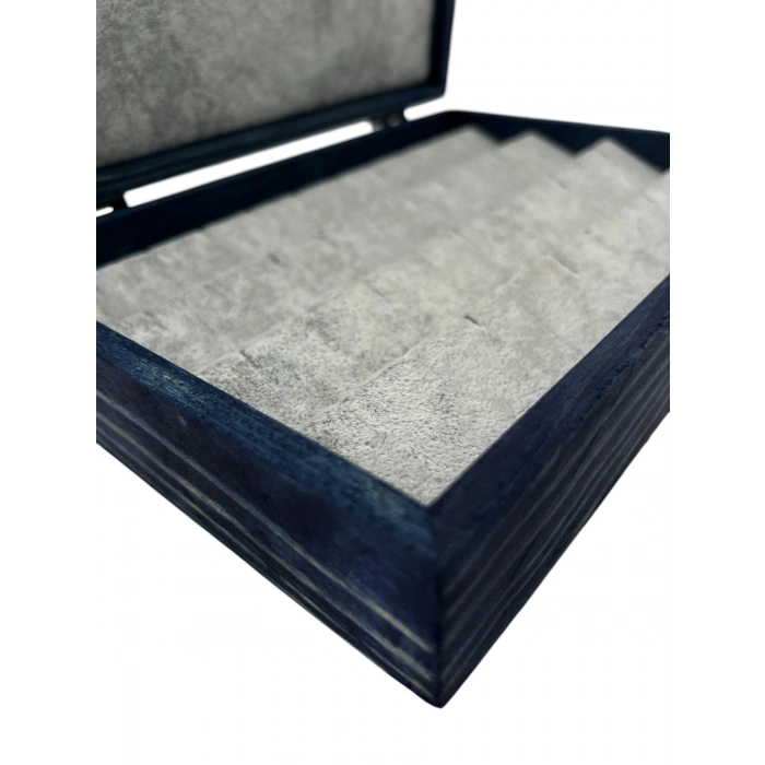 Ahşap El Boyaması Çift Renk 17x24 Cm Deri  Kapak Küpe Standı