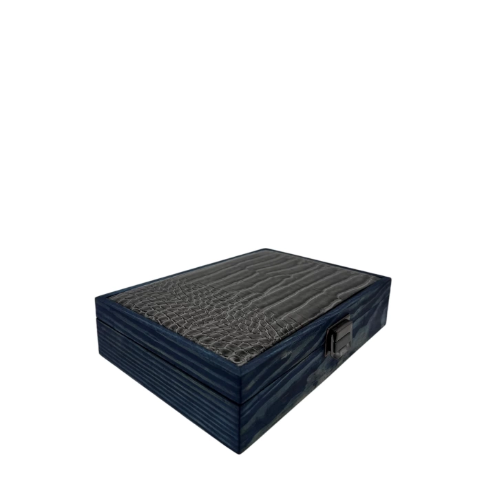 Ahşap El Boyaması Çift Renk 17x24 Cm Deri  Kapak Küpe Standı