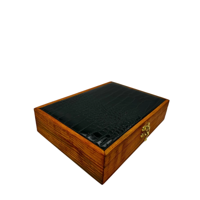 Ahşap El Boyaması Çift Renk 17x24 Cm Deri  Kapak Bileklik Standı