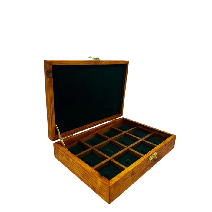Ahşap El Boyaması Çift Renk 17x24 Cm Deri  Kapak Çıtalı Yüzük  Standı