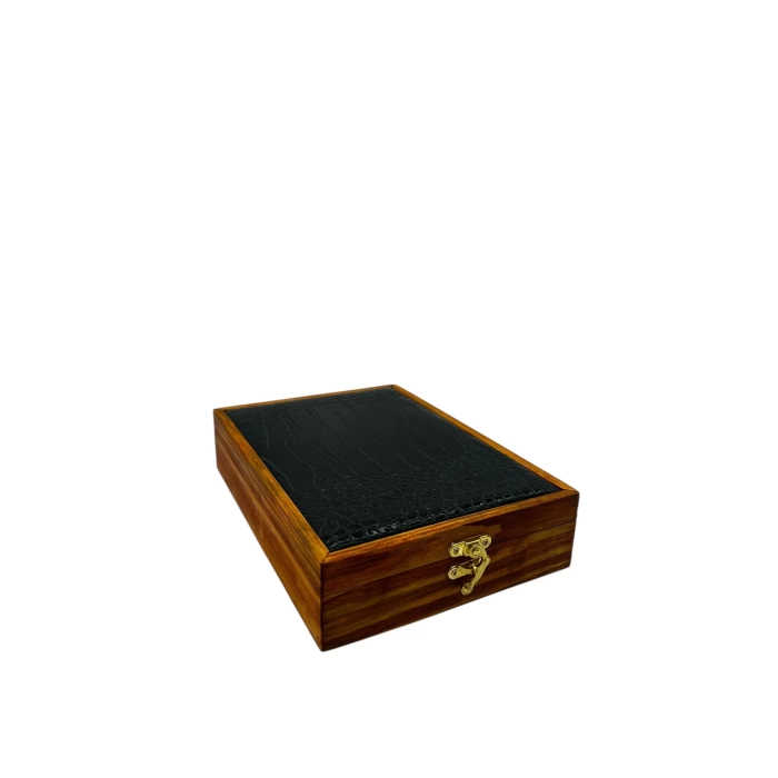 Ahşap El Boyaması Çift Renk 17x24 Cm Deri  Kapak Set Takı Standı