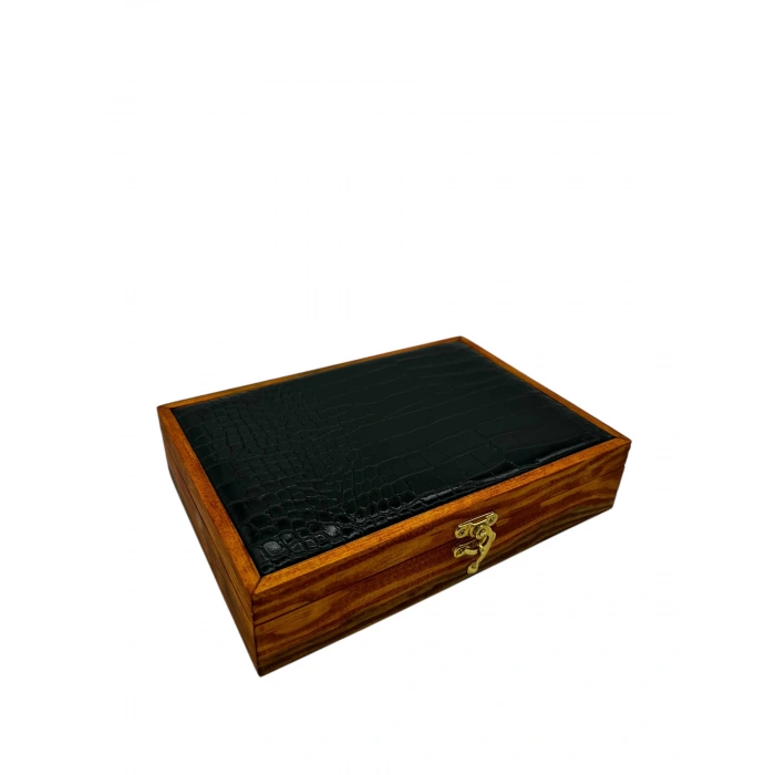 Ahşap El Boyaması Çift Renk 17x24 Cm Deri  Kapak Pedli Kolye Standı