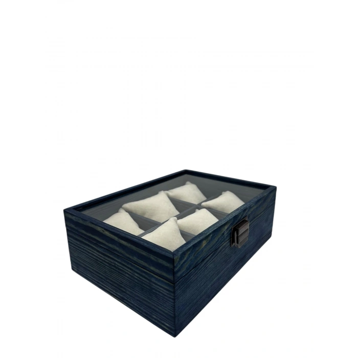 Ahşap El Boyaması Çift Renk 17x24 Cm Cam Kapak Yastıklı Takı Standı