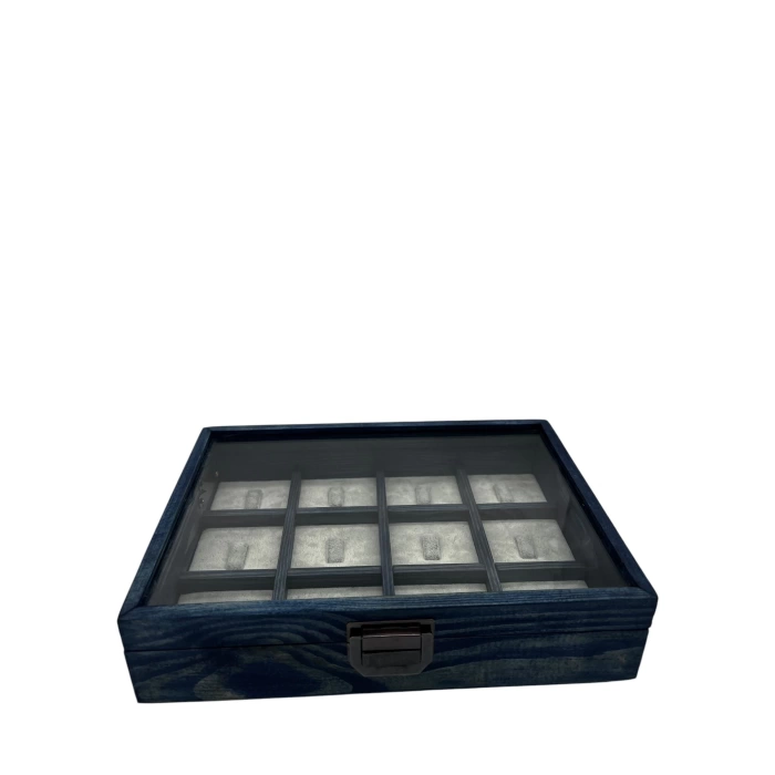 Ahşap El Boyaması Çift Renk 17x24 Cm Cam Kapak Çıtalı Yüzük Standı