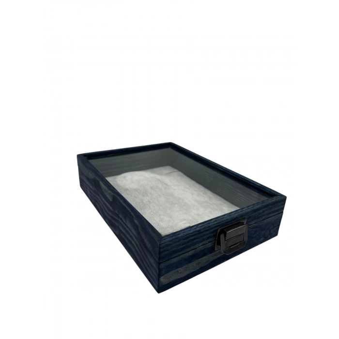 Ahşap El Boyaması Çift Renk 17x24 Cm Cam Kapak Set Takı  Standı