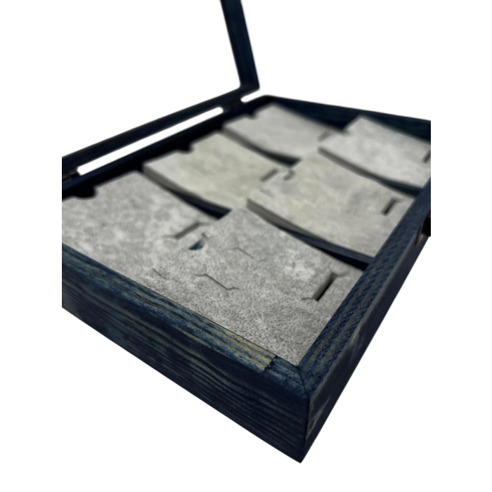 Ahşap El Boyaması Çift Renk 17x24 Cm Cam Kapak Pedli Set Takı  Standı