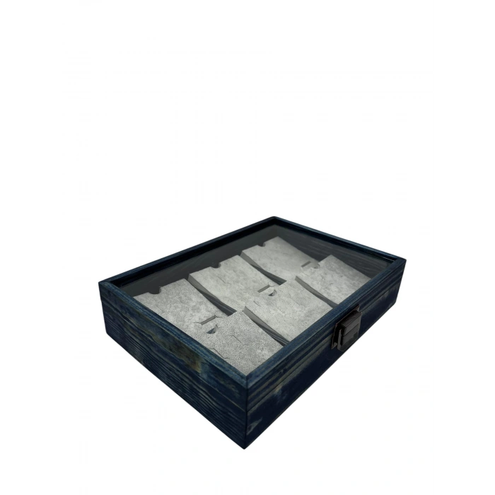 Ahşap El Boyaması Çift Renk 17x24 Cm Cam Kapak Pedli Set Takı  Standı