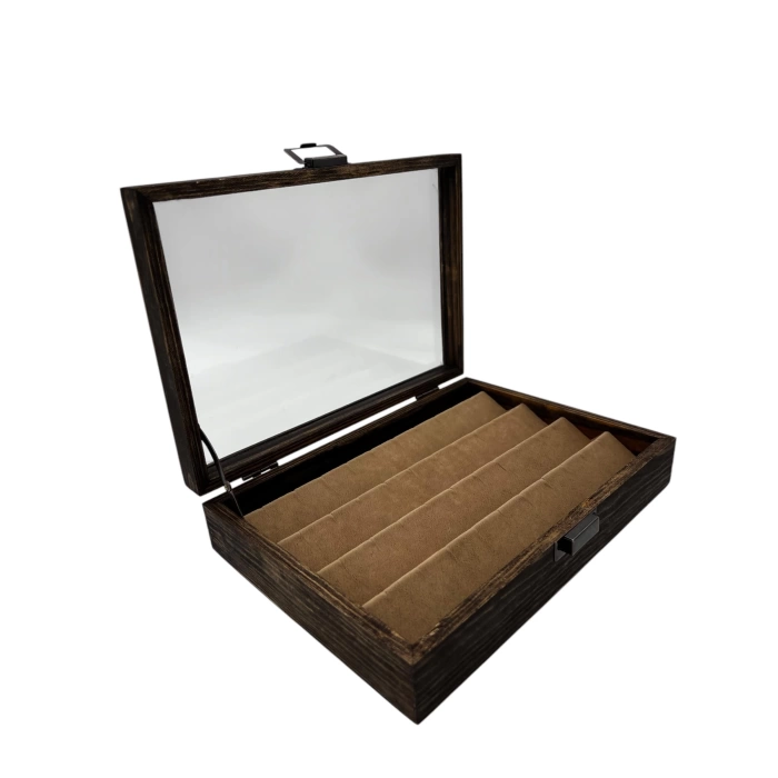 Ahşap El Boyaması Çift Renk 17x24 Cm Cam Kapak Küpe  Standı
