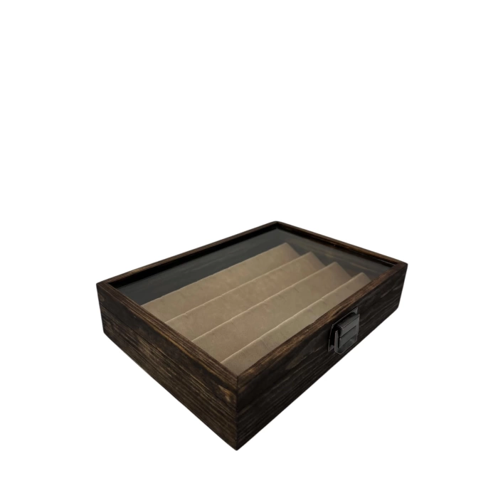 Ahşap El Boyaması Çift Renk 17x24 Cm Cam Kapak Küpe  Standı