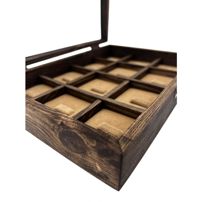 Ahşap El Boyaması Çift Renk 17x24 Cm Cam Kapak Çıtalı Yüzük Standı