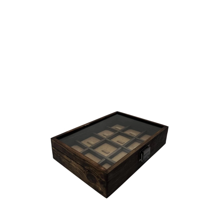 Ahşap El Boyaması Çift Renk 17x24 Cm Cam Kapak Çıtalı Yüzük Standı