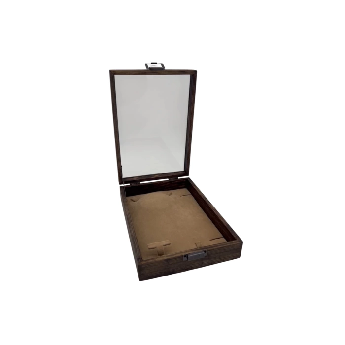 Ahşap El Boyaması Çift Renk 17x24 Cm Cam Kapak Set Takı Standı