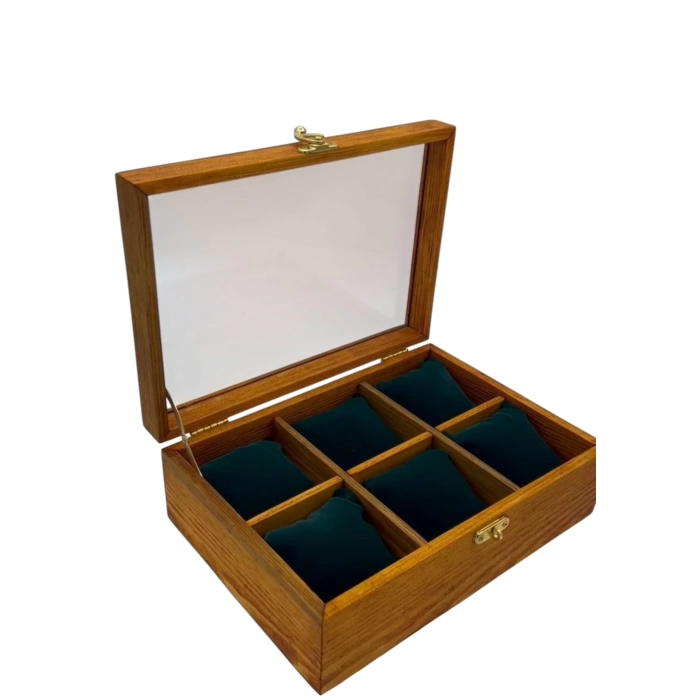 Ahşap El Boyaması Çift Renk 17x24 Cm Cam Kapak Yastıklı Takı Standı