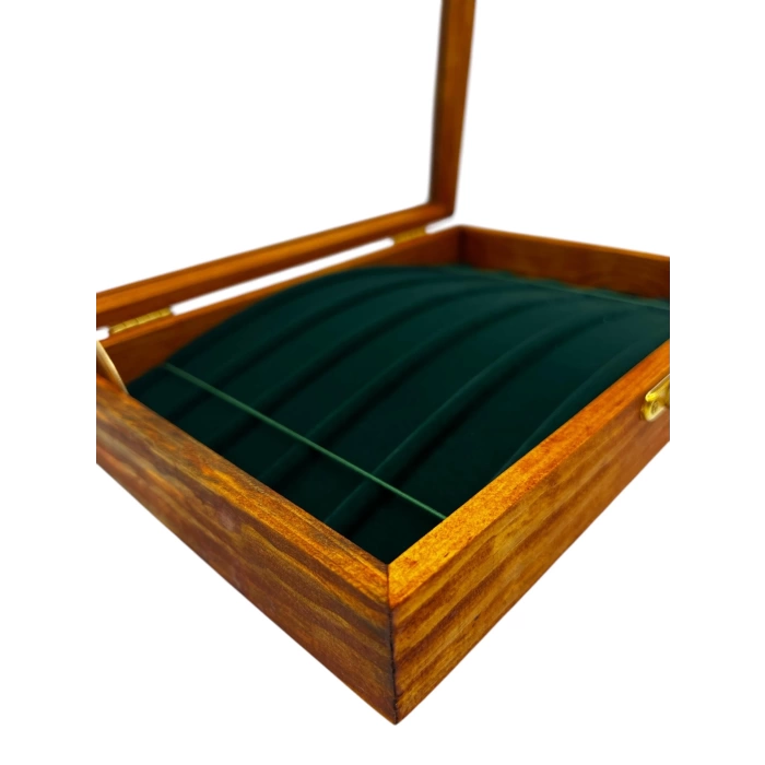 Ahşap El Boyaması Çift Renk 17x24 Cm Cam Kapak Bileklik Takı Standı