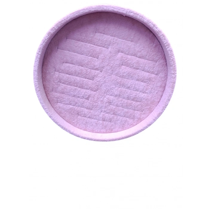 Süet Kumaş Pembe Renk 20x20 Cm Yuvarlak Batırmalı Bileklik Kelepçe Tablası