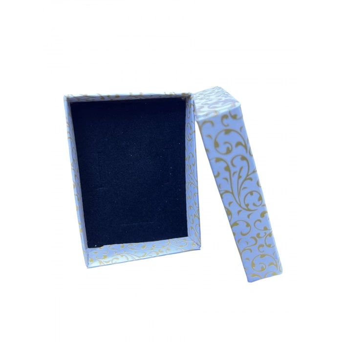 Karton Süngerli Beyaz Gold Çizgili Renk 8/6 cm 48 Adet Üçlü Set Takı Kutusu