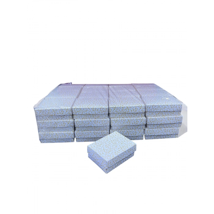 Karton Süngerli Beyaz Gold Çizgili Renk 8/6 cm 48 Adet Üçlü Set Takı Kutusu