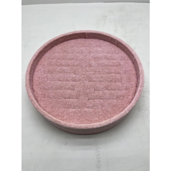 Süet Kumaş Pembe Renk 20x20 Cm Yuvarlak Batırmalı Bileklik Kelepçe Tablası