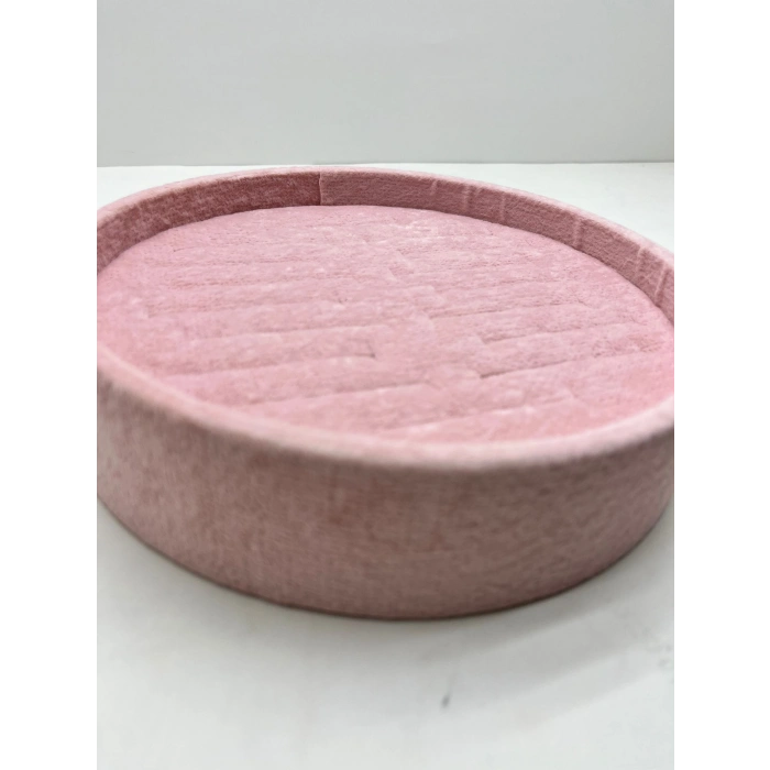 Süet Kumaş Pembe Renk 20x20 Cm Yuvarlak Batırmalı Bileklik Kelepçe Tablası