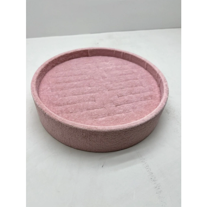 Süet Kumaş Pembe Renk 20x20 Cm Yuvarlak Batırmalı Bileklik Kelepçe Tablası