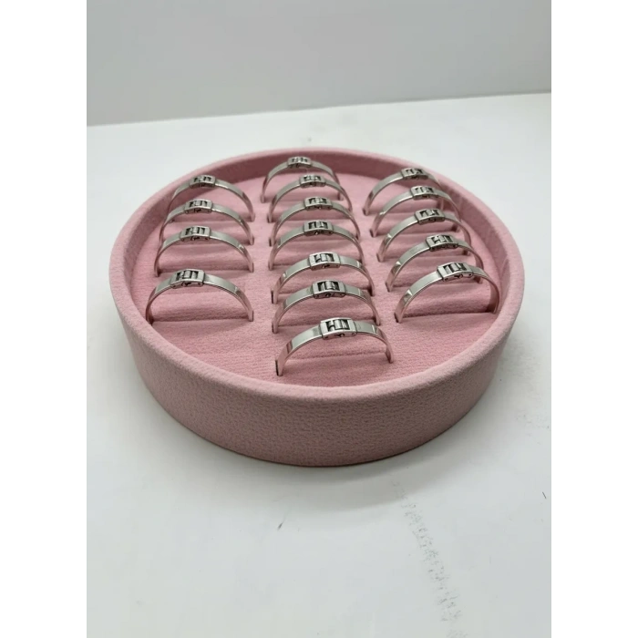 Süet Kumaş Pembe Renk 20x20 Cm Yuvarlak Batırmalı Bileklik Kelepçe Tablası