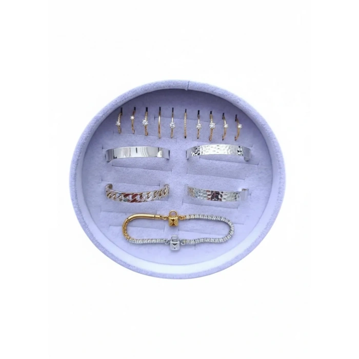 Süet Kumaş Gri Renk 20x20 Cm Yuvarlak Batırmalı Bileklik Kelepçe Tablası