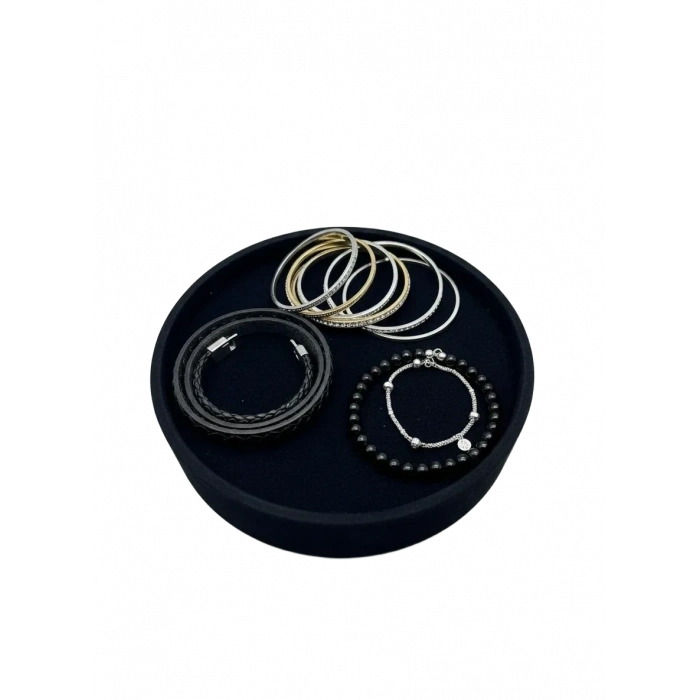 Süet Kumaş Siyah Renk 20x20 Cm Yuvarlak Batırmalı Bileklik Kelepçe Tablası