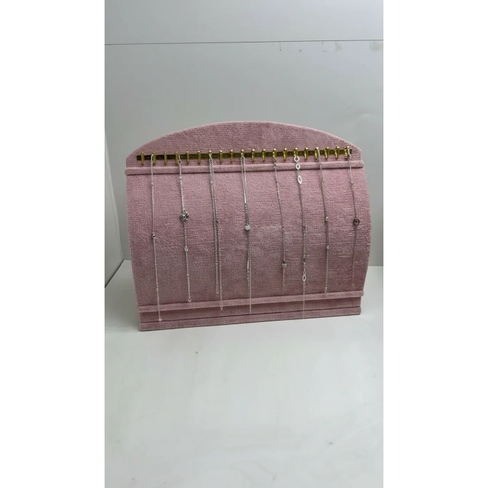 Bombeli Süet Kumaş Pembe Renk 20/24 Cm Ayaklı Kancalı Bileklik Sergileme Standı