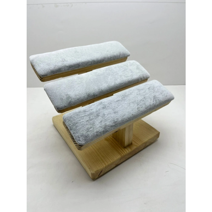 Ahşap Gri Renk Boy 21 cm En 19 cm Üç Kademeli Model Bileklik Sergileme