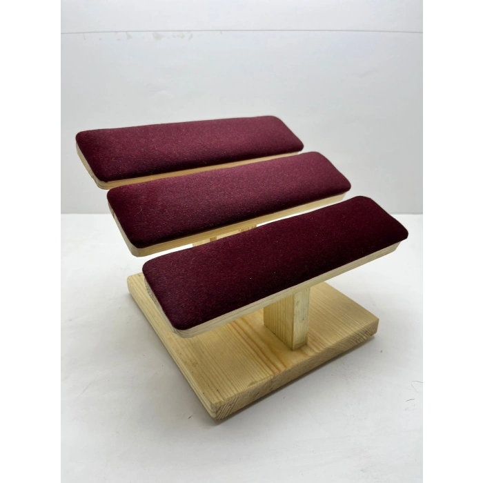 Ahşap Bordo Renk Boy 21 cm En 19 cm Üç Kademeli Model Bileklik Sergileme