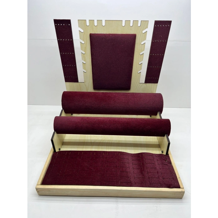 Ahşap Süet Kaplama Bordo Renk 35/35 cm Takı Sergileme Standı