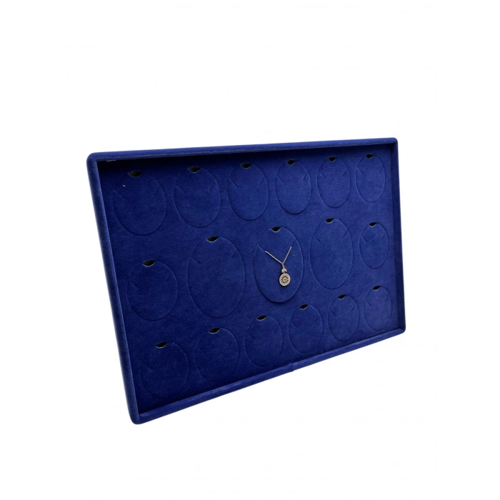 Süet Kumaş Lacivert 34-24 Cm Ayaklı 17 Pedli Kolye Tabla Stand