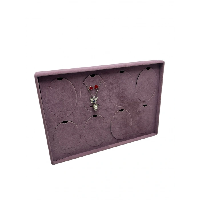 Süet Kumaş Gül Kurusu 34-24 Cm Ayaklı 8 Pedli Kolye Tabla Stand