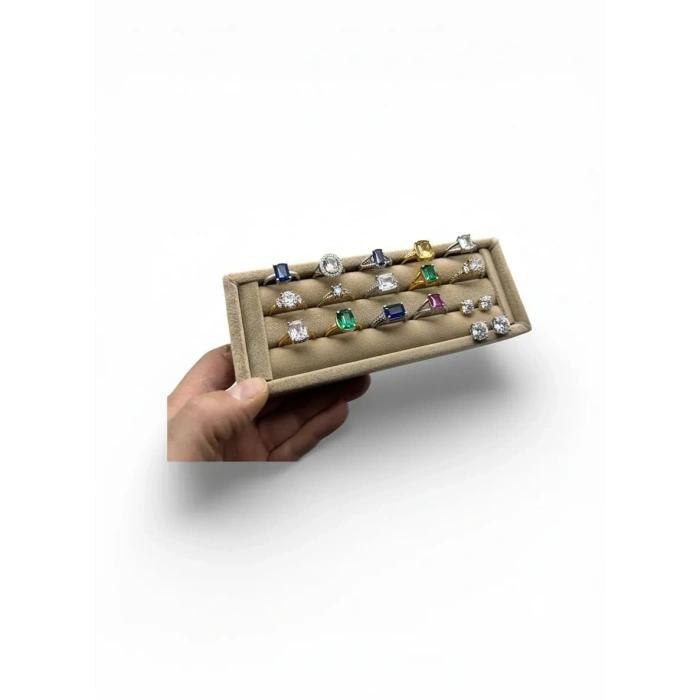 Süet Kumaş Sütlü Kahve Renk 18 / 7 Cm Rulo Çekmece İçi Yüzük Standı