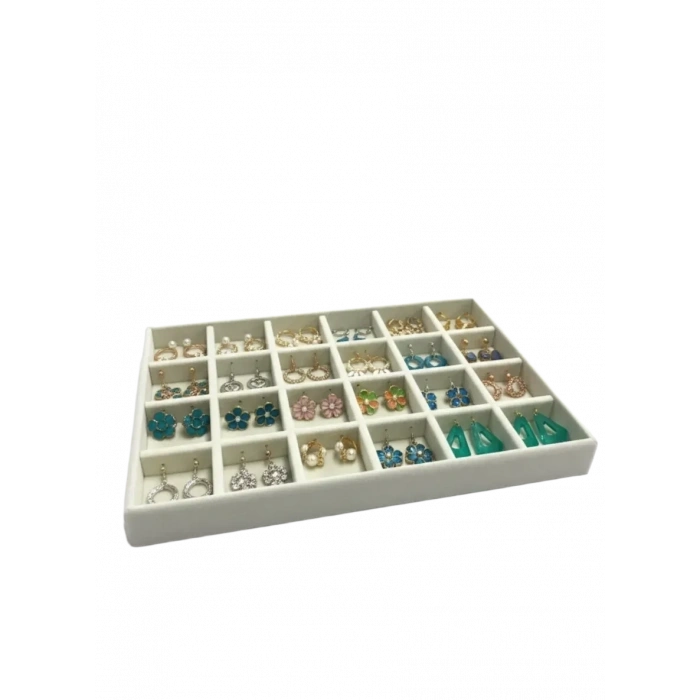 Varşova Model Süet Kumaş Krem Renk 34 Cm / 24 Cm 24 Bölmeli Takı Standı