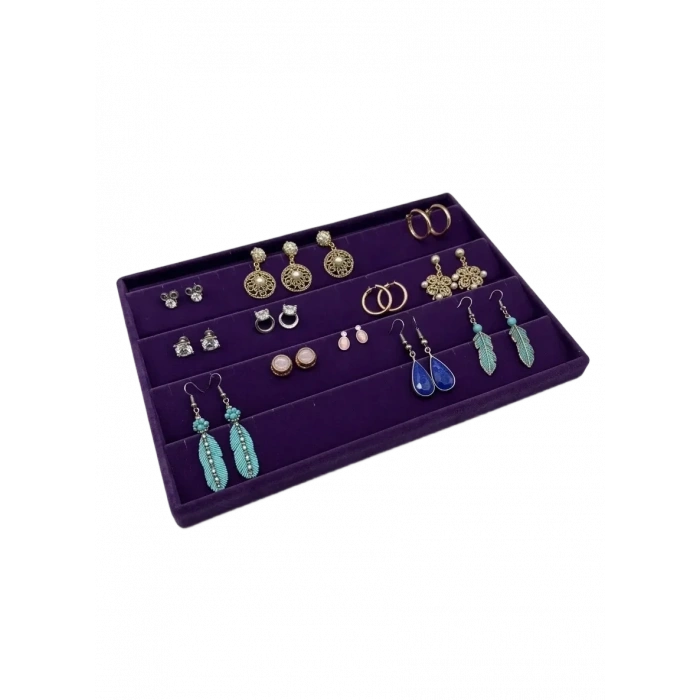 Cezayir Model Süet Kumaş Mor Renk 34/24 Cm Enine Küpe Standı