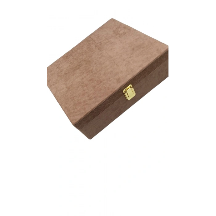 Yeni Keten Kumaş Kahve Renk 35/30/10 cm Takı Sergileme Saklama Kutusu